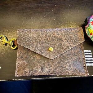 Meanwhile Back On the Farm Brown Leather Wallet with Keychain